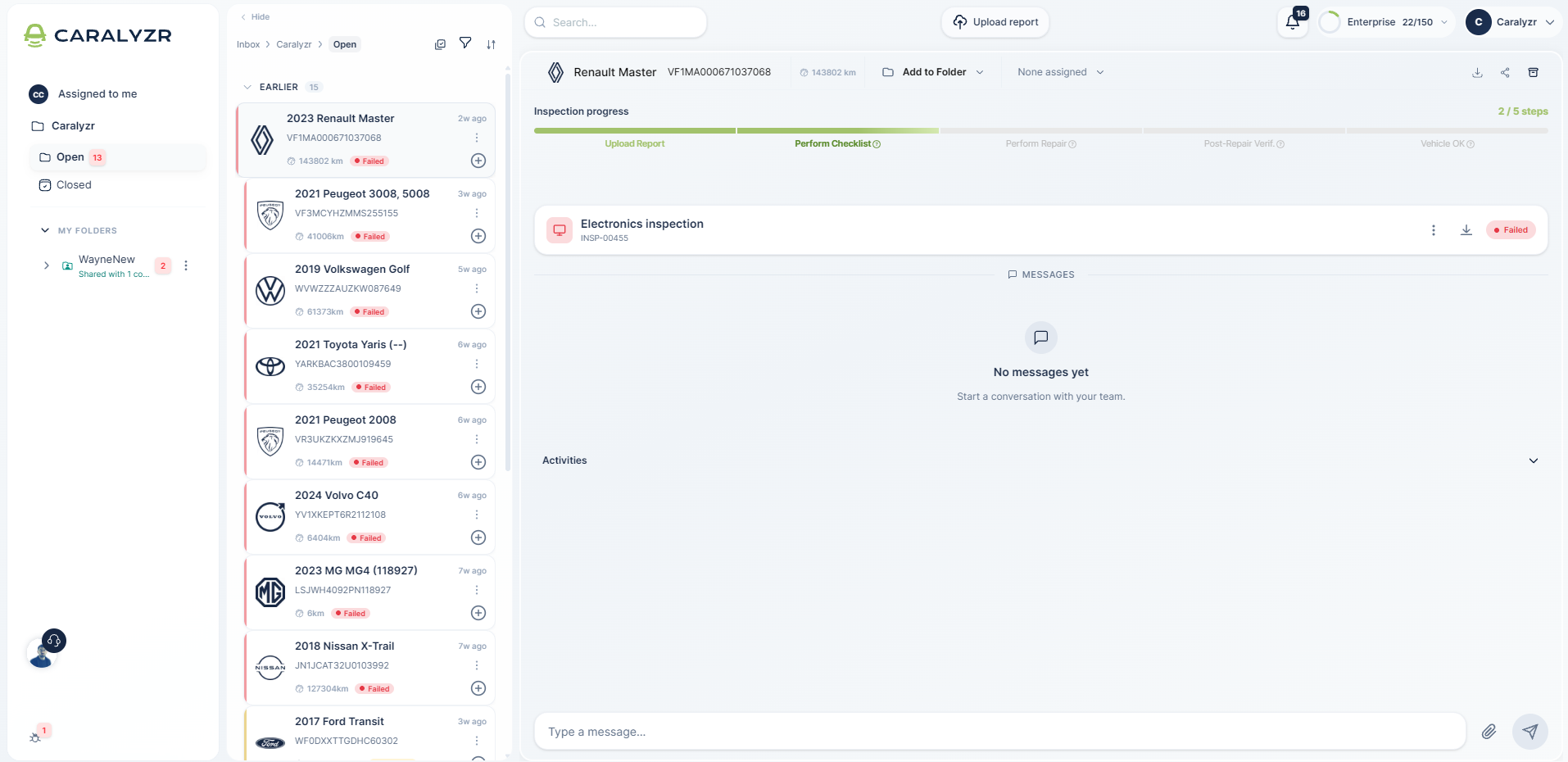 Caralyzr dashboard
